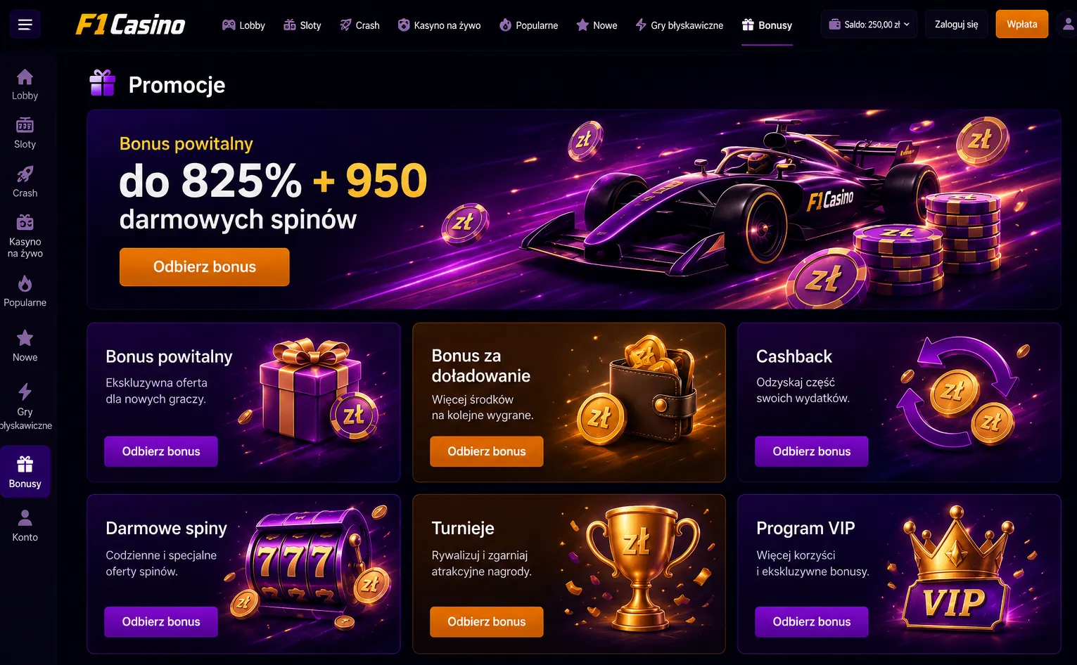 F1 Casino kod promocyjny bez depozytu – jak znaleźć i aktywować bonus