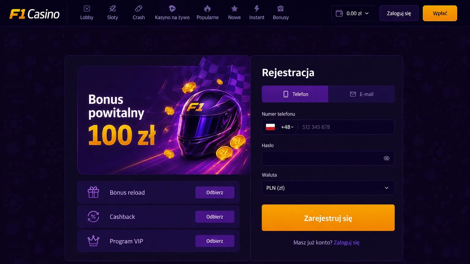 Jak zarejestrować konto i aktywować bonus w F1 Casino