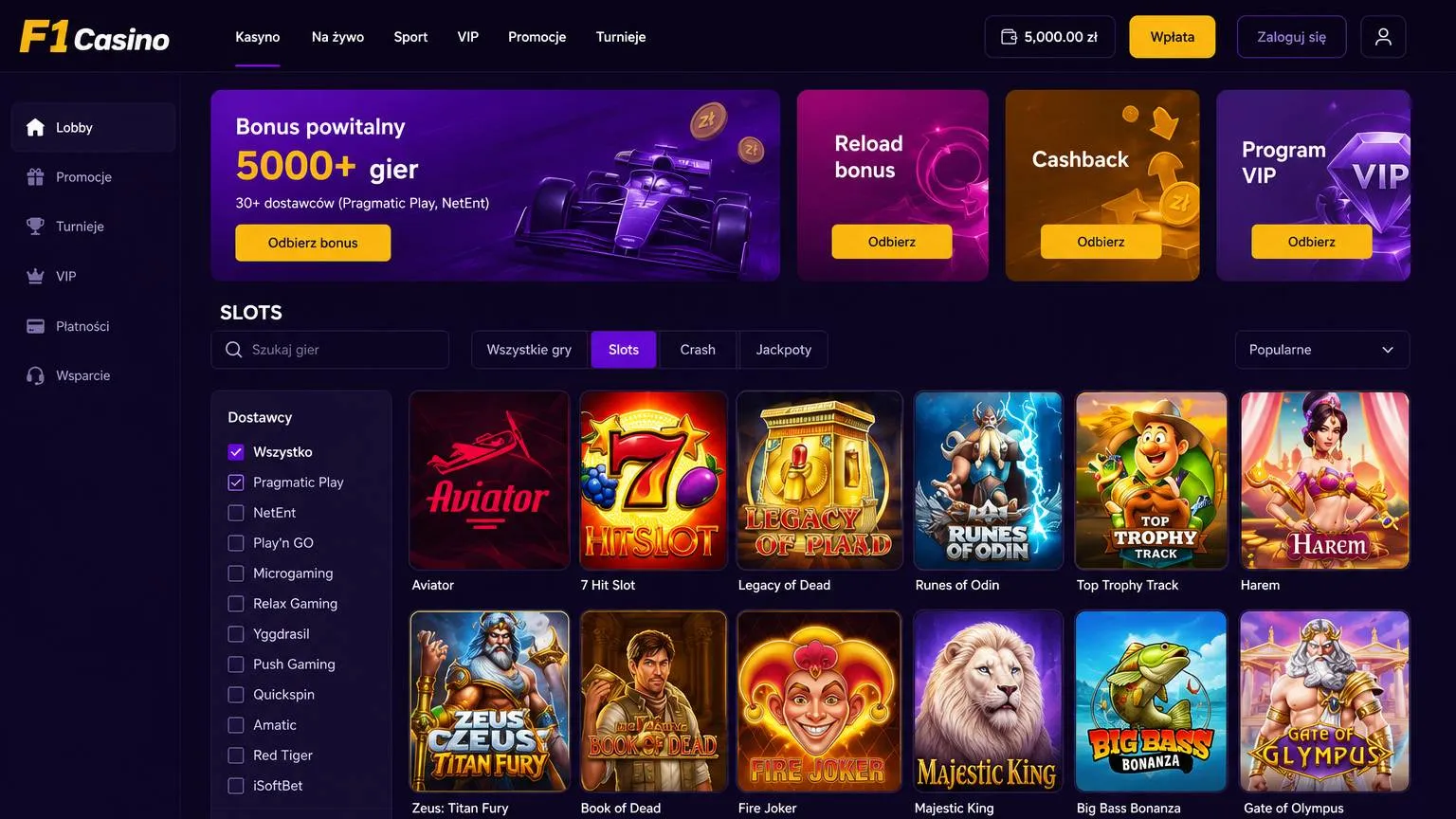 Gry dostępne w F1 Casino